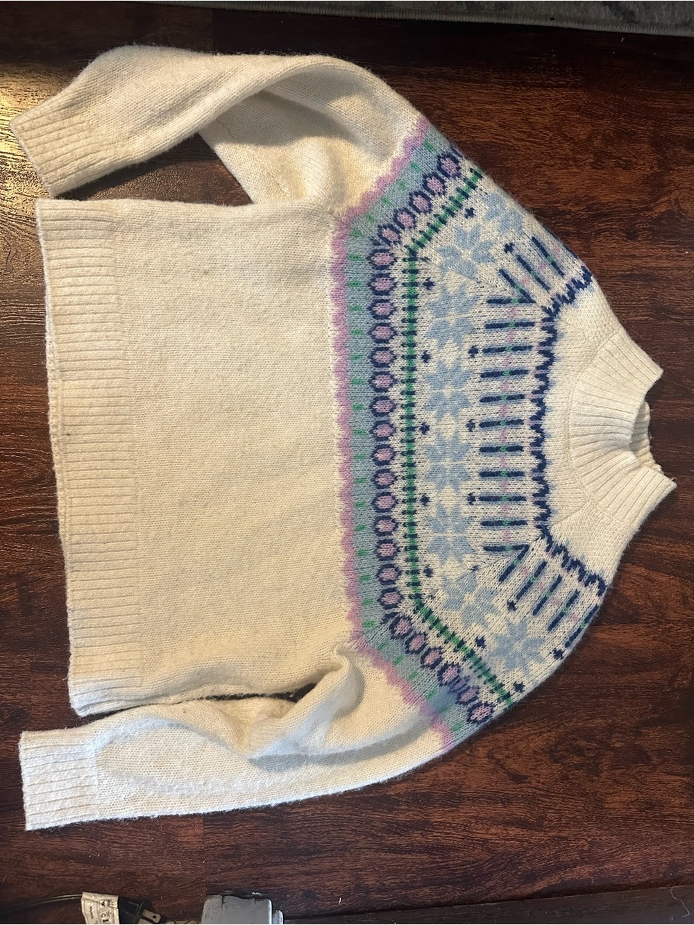 Old Navy Cream Fair Isle Turtleneck Sweater with Blue and Purple Accents